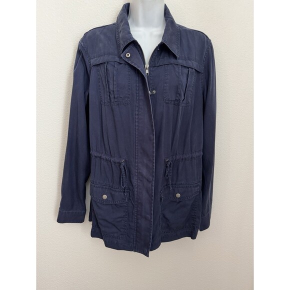 A New Day Womens Jacket M Blue Cinched Lyocell Utility Cargo Medium Lightweight - Picture 1 of 6